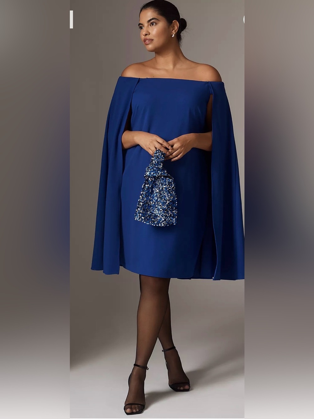 Adrianna Papell Off-Shoulder Mini Cape Dress- Size 22W